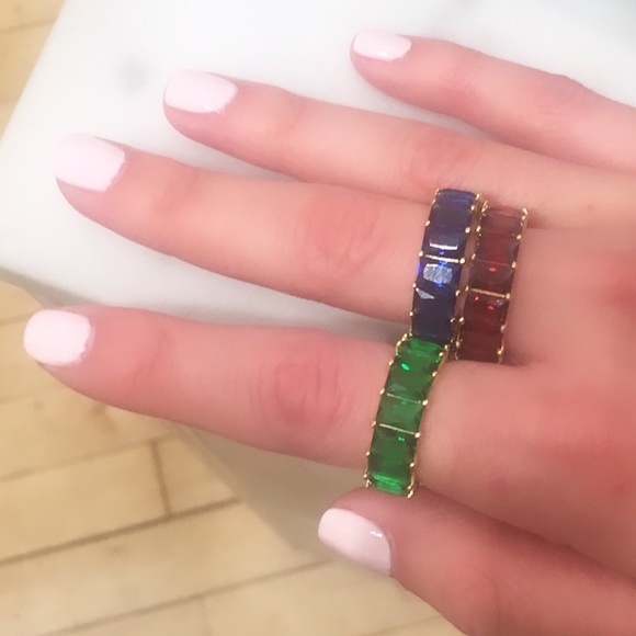 Green Baguette Ring Sterling Silver Gold Plated - Picture 6 of 6